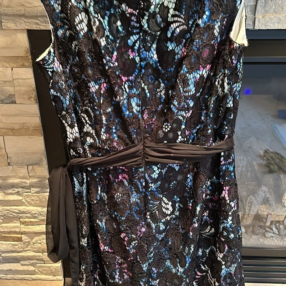 Alex Evenings Black Floral Lace‎ Sheath Dress 16W Mother of the Bride Guest